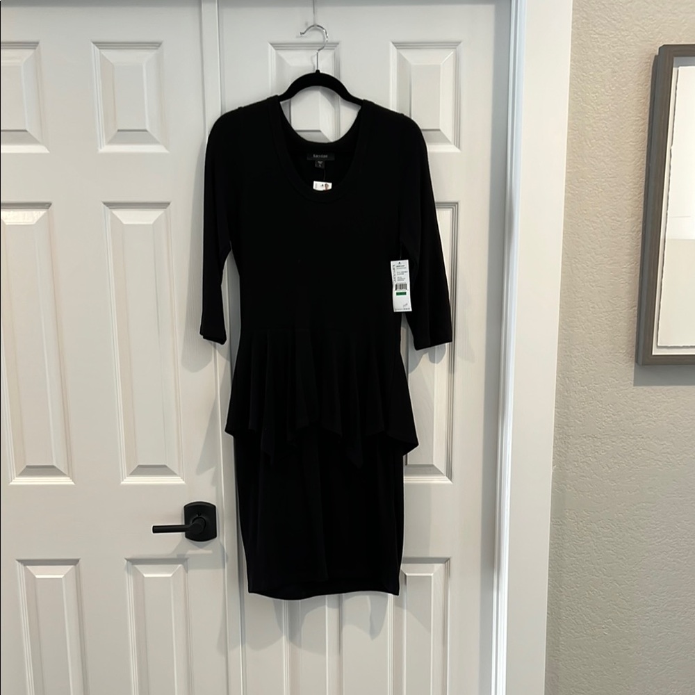 Karen Kane Black Sheath Dress 3/4 Sleeve Crew Neck